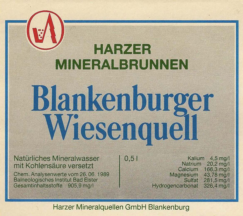 historisches Etikett Harzer Mineralquelle Blankenburger Wiesenquell