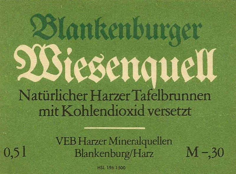 historisches Etikett Blankenburger Wiesenquell Natürlicher Harzer Tafelbrunnen