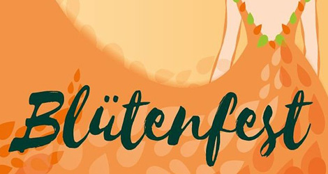 Schwarze Schrift auf orangenem Grund: Blütenfest